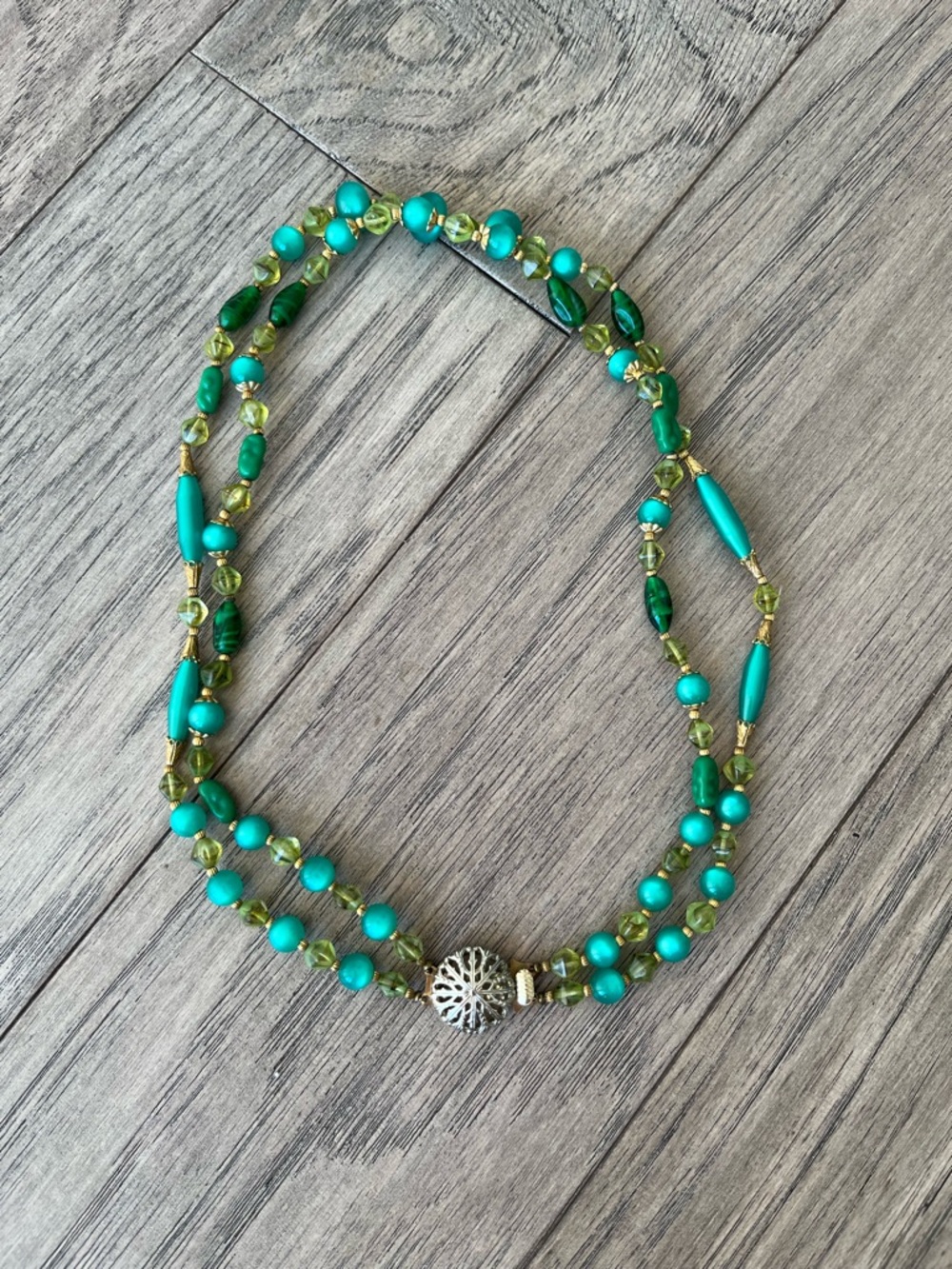Vintage Green Beaded Double-Strand Necklace